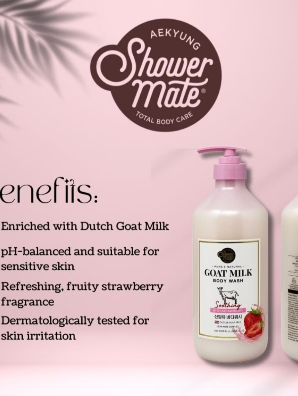 Shower Mate Korean Dutch Goat Milk with STRAWBERRY Body Wash NOURISHING 27.05 oz - Picture 2 of 6